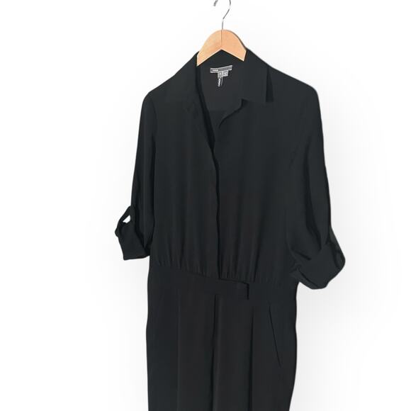 VINCE Button Front Jumpsuit Boilersuit Relaxed Roll Tab Sleeve Chic Trendy Black - Picture 8 of 15